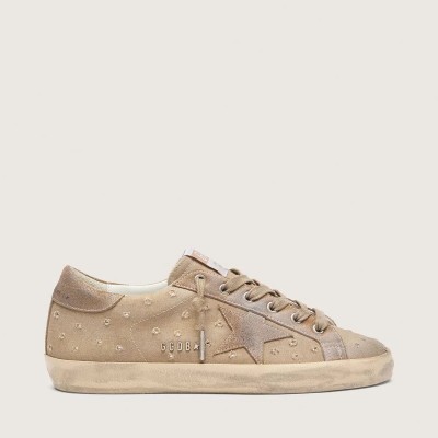 Golden Goose Super-Star In Tobacco Canvas With Suede Star And Crystal Inserts Golden Goose Super-Star In Tobacco Canvas With Suede Star And Crystal Inserts