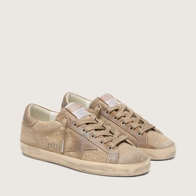 Golden Goose Super-Star In Tobacco Canvas With Suede Star And Crystal Inserts Golden Goose Super-Star In Tobacco Canvas With Suede Star And Crystal Inserts