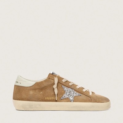Golden Goose Super-Star In Tobacco Suede With Silver Glitter Star Golden Goose Super-Star In Tobacco Suede With Silver Glitter Star