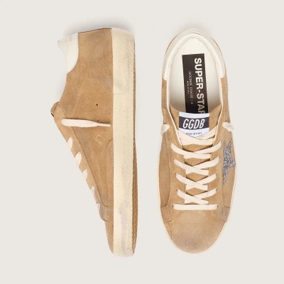 Golden Goose Super-Star In Tobacco Suede With Silver Glitter Star Golden Goose Super-Star In Tobacco Suede With Silver Glitter Star
