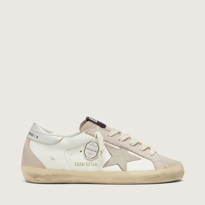 Golden Goose Super-Star In White And Powder-Pink Leather With Silver Swarovski Crystal Star Golden Goose Super-Star In White And Powder-Pink Leather With Silver Swarovski Crystal Star