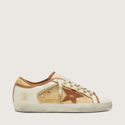 Golden Goose Super-Star In White Leather And Raffia With Brick-Red Star And Inserts Golden Goose Super-Star In White Leather And Raffia With Brick-Red Star And Inserts