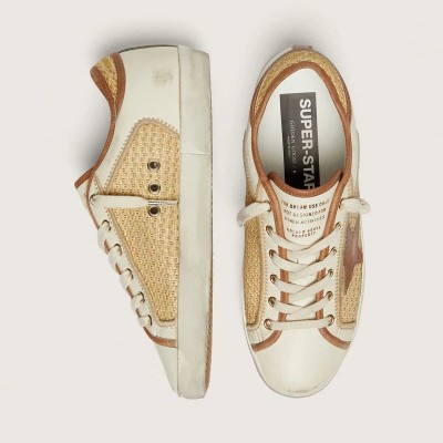 Golden Goose Super-Star In White Leather And Raffia With Brick-Red Star And Inserts Golden Goose Super-Star In White Leather And Raffia With Brick-Red Star And Inserts