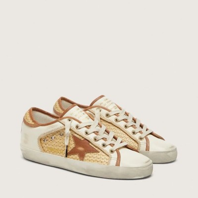 Golden Goose Super-Star In White Leather And Raffia With Brick-Red Star And Inserts Golden Goose Super-Star In White Leather And Raffia With Brick-Red Star And Inserts