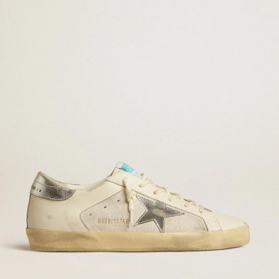 Golden Goose Super-Star In White Leather And Suede With Silver And Gold Leather Star Golden Goose Super-Star In White Leather And Suede With Silver And Gold Leather Star