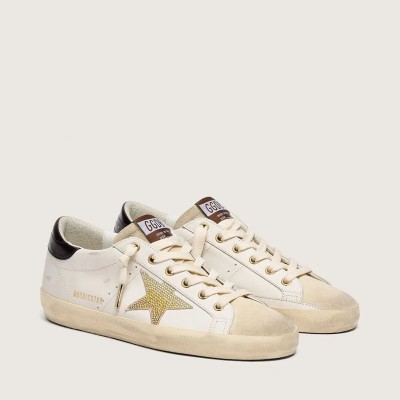 Golden Goose Super-Star In White Leather With Gold Swarovski Star Golden Goose Super-Star In White Leather With Gold Swarovski Star