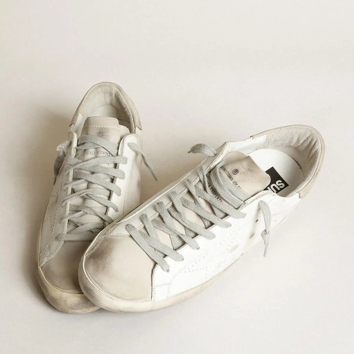 Golden Goose Super-Star In White Leather With Perforated Star And Beige Nubuck Heel Tab Golden Goose Super-Star In White Leather With Perforated Star And Beige Nubuck Heel Tab