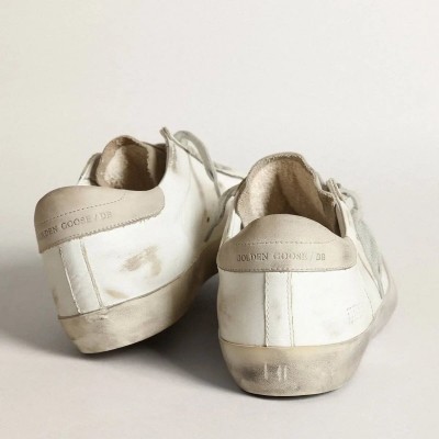Golden Goose Super-Star In White Leather With Perforated Star And Beige Nubuck Heel Tab Golden Goose Super-Star In White Leather With Perforated Star And Beige Nubuck Heel Tab