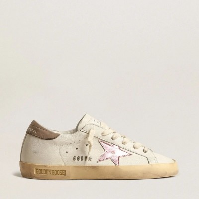 Golden Goose Super-Star In White Nappa With Pink Metallic Leather Star Golden Goose Super-Star In White Nappa With Pink Metallic Leather Star