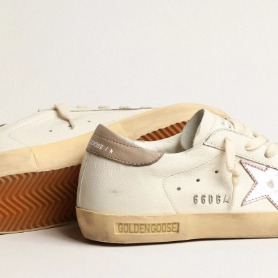 Golden Goose Super-Star In White Nappa With Pink Metallic Leather Star Golden Goose Super-Star In White Nappa With Pink Metallic Leather Star