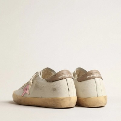 Golden Goose Super-Star In White Nappa With Pink Metallic Leather Star Golden Goose Super-Star In White Nappa With Pink Metallic Leather Star