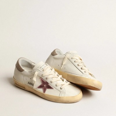 Golden Goose Super-Star In White Nappa With Pink Metallic Leather Star Golden Goose Super-Star In White Nappa With Pink Metallic Leather Star