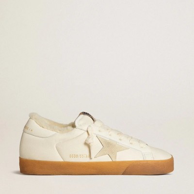 Golden Goose Super-Star In White Nappa With Suede Star And Shearling Lining Golden Goose Super-Star In White Nappa With Suede Star And Shearling Lining