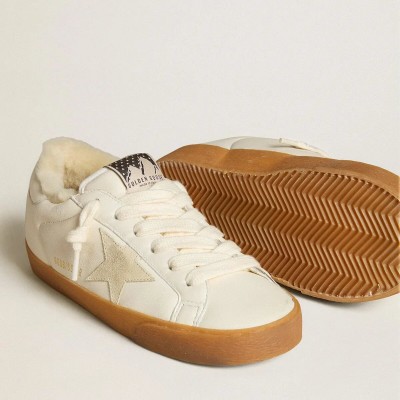 Golden Goose Super-Star In White Nappa With Suede Star And Shearling Lining Golden Goose Super-Star In White Nappa With Suede Star And Shearling Lining
