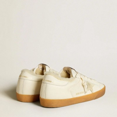 Golden Goose Super-Star In White Nappa With Suede Star And Shearling Lining Golden Goose Super-Star In White Nappa With Suede Star And Shearling Lining