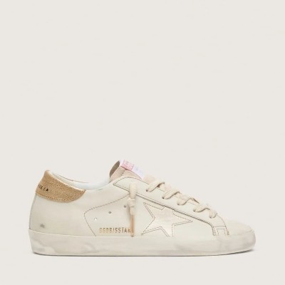 Golden Goose Super-Star In Worn White Leather With Tone-On-Tone Star Golden Goose Super-Star In Worn White Leather With Tone-On-Tone Star
