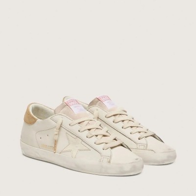 Golden Goose Super-Star In Worn White Leather With Tone-On-Tone Star Golden Goose Super-Star In Worn White Leather With Tone-On-Tone Star
