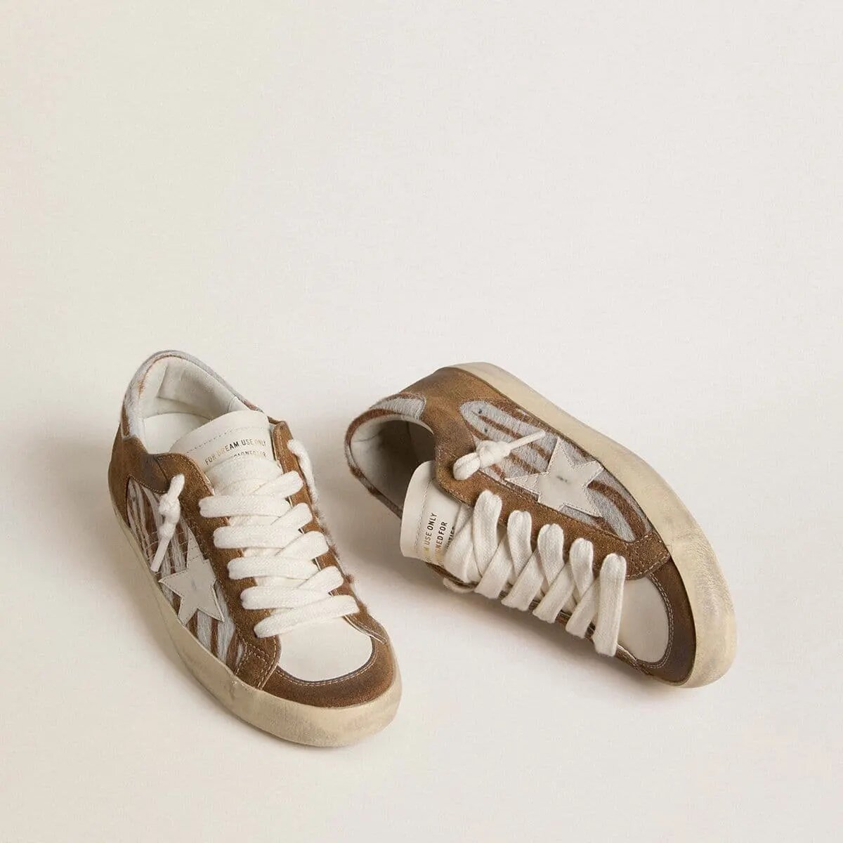 Golden Goose Super-Star In Zebra-Print Pony Skin With Leather Star And Brown Suede Inserts Golden Goose Super-Star In Zebra-Print Pony Skin With Leather Star And Brown Suede Inserts