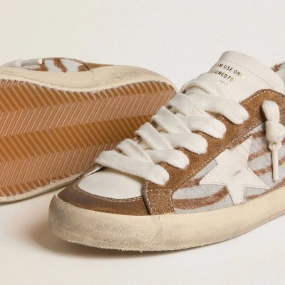 Golden Goose Super-Star In Zebra-Print Pony Skin With Leather Star And Brown Suede Inserts Golden Goose Super-Star In Zebra-Print Pony Skin With Leather Star And Brown Suede Inserts