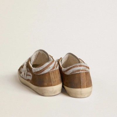Golden Goose Super-Star In Zebra-Print Pony Skin With Leather Star And Brown Suede Inserts Golden Goose Super-Star In Zebra-Print Pony Skin With Leather Star And Brown Suede Inserts