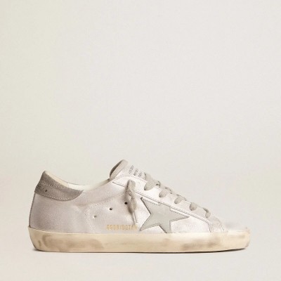 Golden Goose Super-Star Sneakers In Gray-White Glitter-Effect Leather With Leather Star Golden Goose Super-Star Sneakers In Gray-White Glitter-Effect Leather With Leather Star