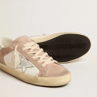 Golden Goose Super-Star Sneakers In Pink Suede With Silver Metallic Leather Star Golden Goose Super-Star Sneakers In Pink Suede With Silver Metallic Leather Star
