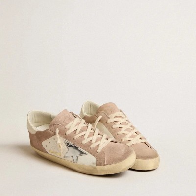 Golden Goose Super-Star Sneakers In Pink Suede With Silver Metallic Leather Star Golden Goose Super-Star Sneakers In Pink Suede With Silver Metallic Leather Star