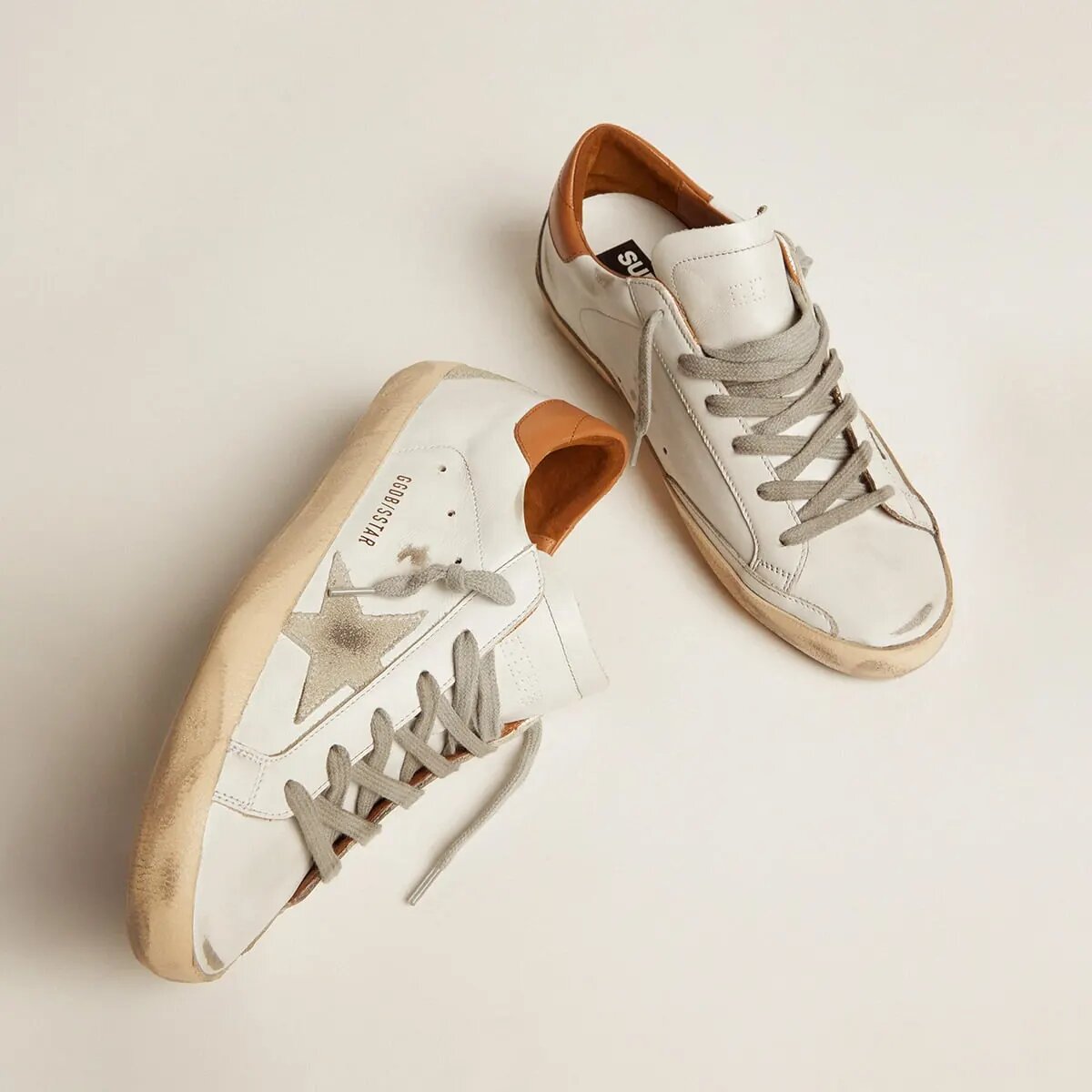 Golden Goose Super-Star Sneakers With Suede Star And Brown Heel Tab Golden Goose Super-Star Sneakers With Suede Star And Brown Heel Tab