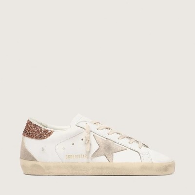 Golden Goose Super-Star With A Suede Star And Peach-Pink Glitter Heel Tab Golden Goose Super-Star With A Suede Star And Peach-Pink Glitter Heel Tab