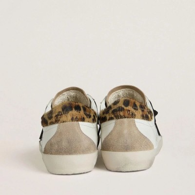 Golden Goose Super-Star With Black Glitter Star And Leopard-Print Pony Skin Heel Tab Golden Goose Super-Star With Black Glitter Star And Leopard-Print Pony Skin Heel Tab