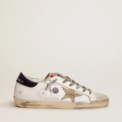 Golden Goose Super-Star With Blue Heel Tab And Swarovski Crystal Star Golden Goose Super-Star With Blue Heel Tab And Swarovski Crystal Star