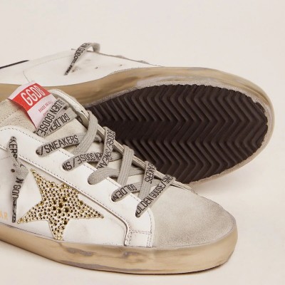 Golden Goose Super-Star With Blue Heel Tab And Swarovski Crystal Star Golden Goose Super-Star With Blue Heel Tab And Swarovski Crystal Star