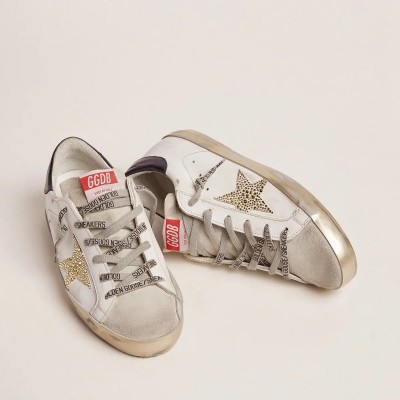 Golden Goose Super-Star With Blue Heel Tab And Swarovski Crystal Star Golden Goose Super-Star With Blue Heel Tab And Swarovski Crystal Star