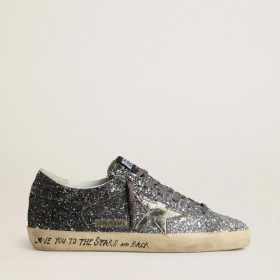 Golden Goose Super Star With Glitter Upper And Silver Metallic Leather Star Golden Goose Super Star With Glitter Upper And Silver Metallic Leather Star