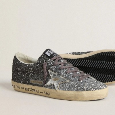 Golden Goose Super Star With Glitter Upper And Silver Metallic Leather Star Golden Goose Super Star With Glitter Upper And Silver Metallic Leather Star