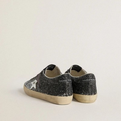 Golden Goose Super Star With Glitter Upper And Silver Metallic Leather Star Golden Goose Super Star With Glitter Upper And Silver Metallic Leather Star