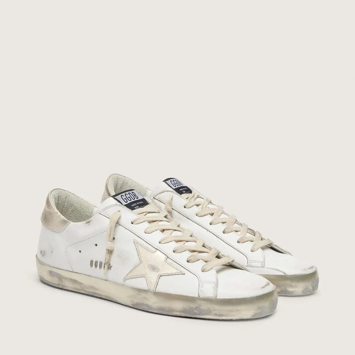 Golden Goose Super-Star With Gold Sparkle Foxing And Metal Stud Lettering Golden Goose Super-Star With Gold Sparkle Foxing And Metal Stud Lettering