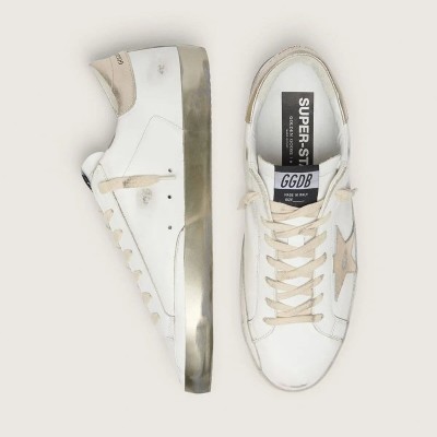 Golden Goose Super-Star With Gold Sparkle Foxing And Metal Stud Lettering Golden Goose Super-Star With Gold Sparkle Foxing And Metal Stud Lettering