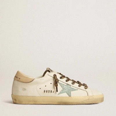 Golden Goose Super-Star With Gray Glitter Star And Nude Leather Heel Tab Golden Goose Super-Star With Gray Glitter Star And Nude Leather Heel Tab