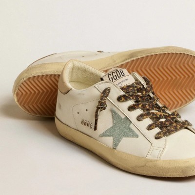 Golden Goose Super-Star With Gray Glitter Star And Nude Leather Heel Tab Golden Goose Super-Star With Gray Glitter Star And Nude Leather Heel Tab