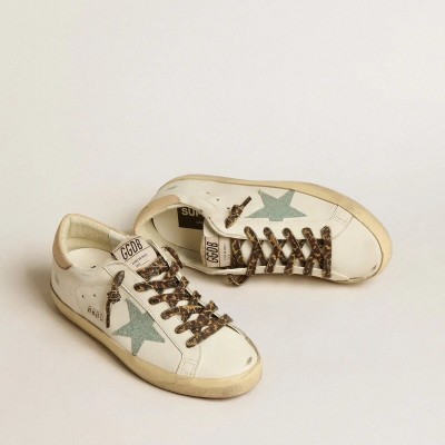 Golden Goose Super-Star With Gray Glitter Star And Nude Leather Heel Tab Golden Goose Super-Star With Gray Glitter Star And Nude Leather Heel Tab