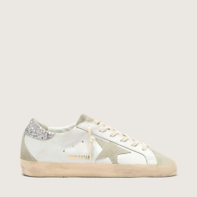Golden Goose Super-Star With Gray Star And Silver Glitter Heel Tab Golden Goose Super-Star With Gray Star And Silver Glitter Heel Tab