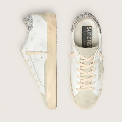 Golden Goose Super-Star With Gray Star And Silver Glitter Heel Tab Golden Goose Super-Star With Gray Star And Silver Glitter Heel Tab
