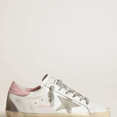 Golden Goose Super-Star With Gray Suede Star And Pink Leather Heel Tab Golden Goose Super-Star With Gray Suede Star And Pink Leather Heel Tab