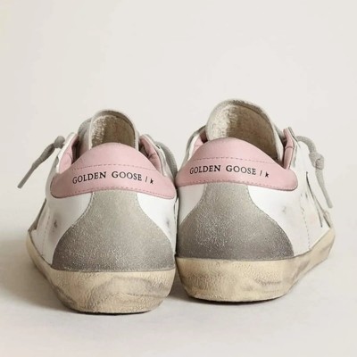 Golden Goose Super-Star With Gray Suede Star And Pink Leather Heel Tab Golden Goose Super-Star With Gray Suede Star And Pink Leather Heel Tab