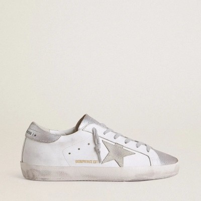 Golden Goose Super-Star With Gray Suede Star And Silver Glitter Inserts Golden Goose Super-Star With Gray Suede Star And Silver Glitter Inserts