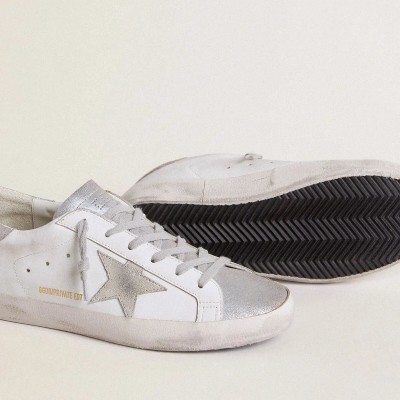 Golden Goose Super-Star With Gray Suede Star And Silver Glitter Inserts Golden Goose Super-Star With Gray Suede Star And Silver Glitter Inserts
