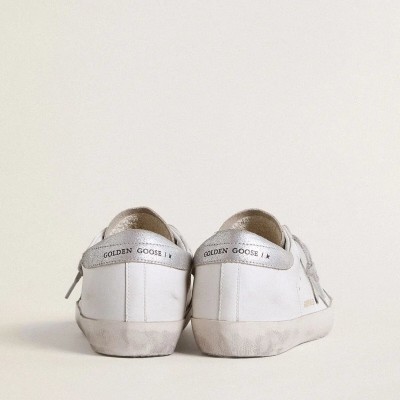 Golden Goose Super-Star With Gray Suede Star And Silver Glitter Inserts Golden Goose Super-Star With Gray Suede Star And Silver Glitter Inserts