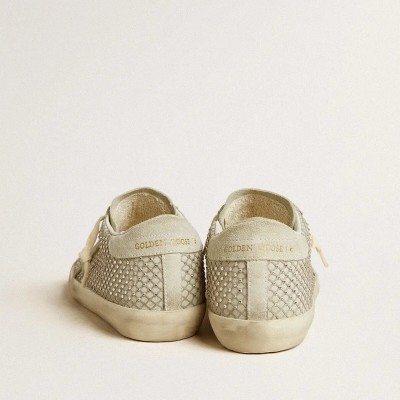 Golden Goose Super-Star With Gray Suede Star And Swarovski Crystal Mesh Golden Goose Super-Star With Gray Suede Star And Swarovski Crystal Mesh
