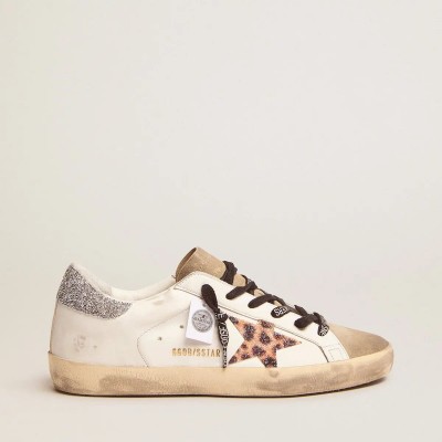 Golden Goose Super-Star With Leopard Print And Swarovski Crystal Star Golden Goose Super-Star With Leopard Print And Swarovski Crystal Star
